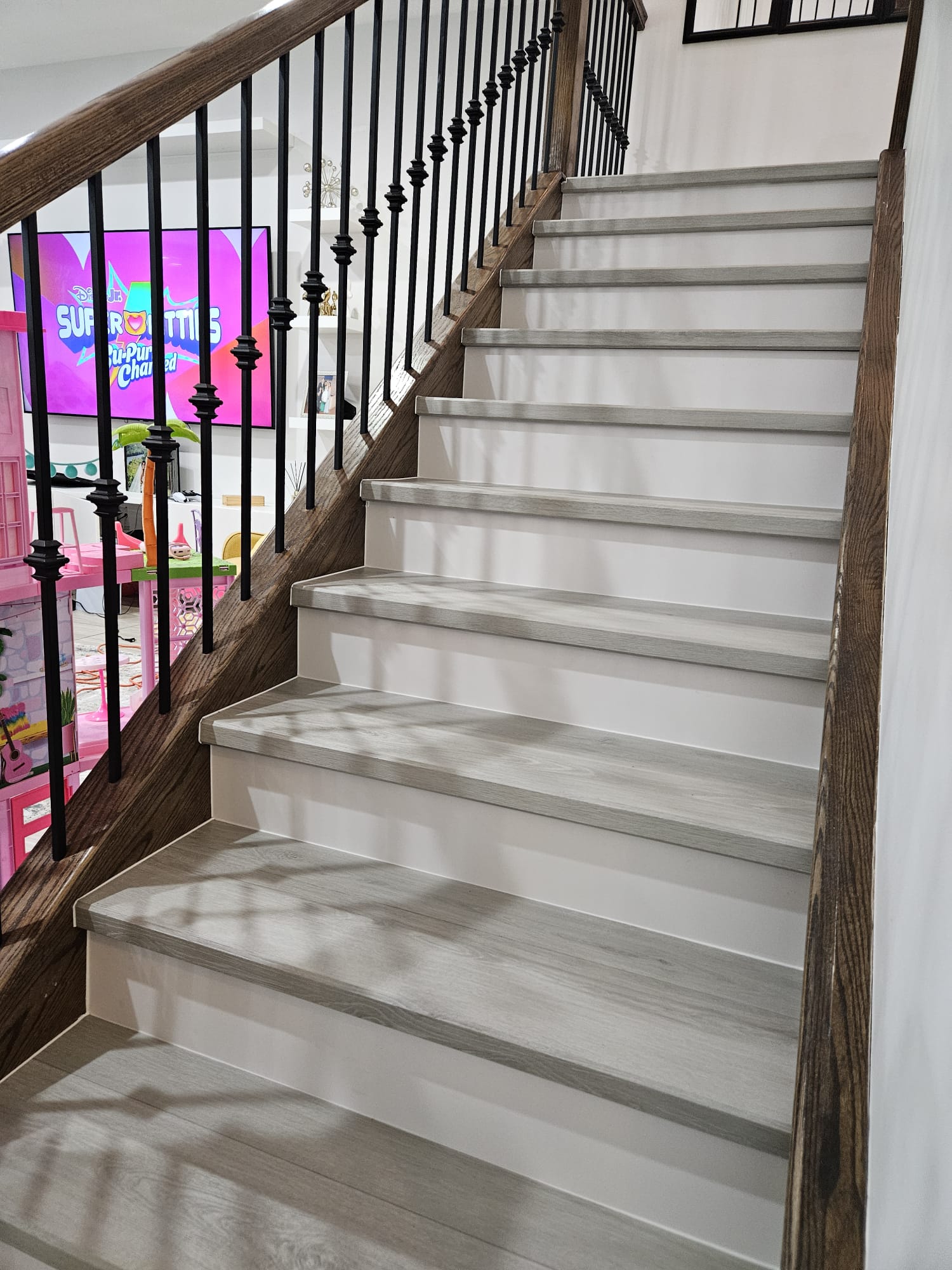 light grey squared landing staircase with dark railing mixed shot frame (4)